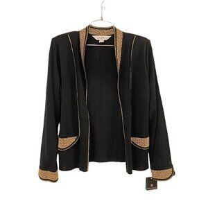 Ming Wang Women Cardigan Sweater Blazer Black Long Sleeve Open Pockets Small New